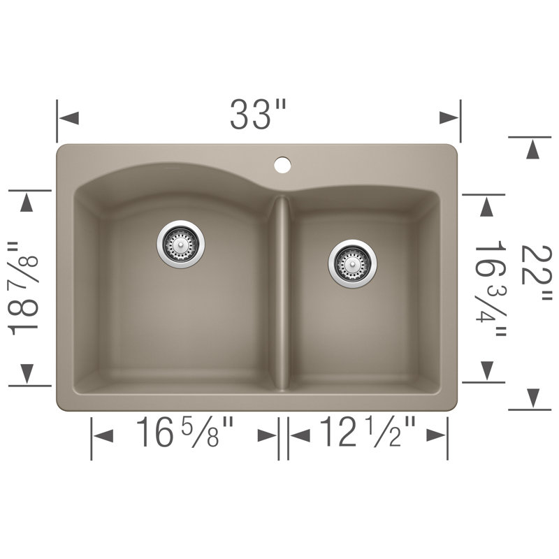 Diamond SILGRANIT 33" 60/40 Double Bowl Dual Mount Kitchen Sink, Truffle