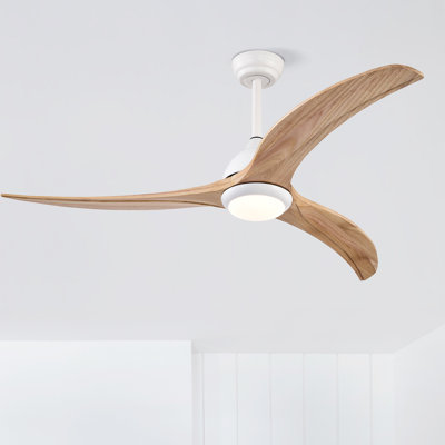 Solid Wood Blades Ceiling Fan, Indoor Outdoor Ceiling Fan With Light With Remote Control, Noiseless Reversible Motor, 6 Speed ,3 Color