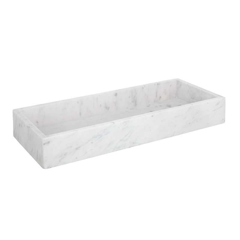 Decorative Tray With Raised Edges, 22 X 8 Rectangular White Marble