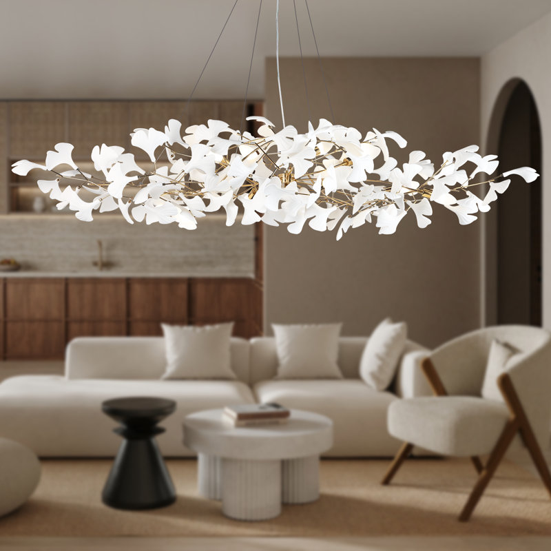 Lustre en céramique avec feuilles de ginkgo, H 21 po x l 59 po x P 59 po