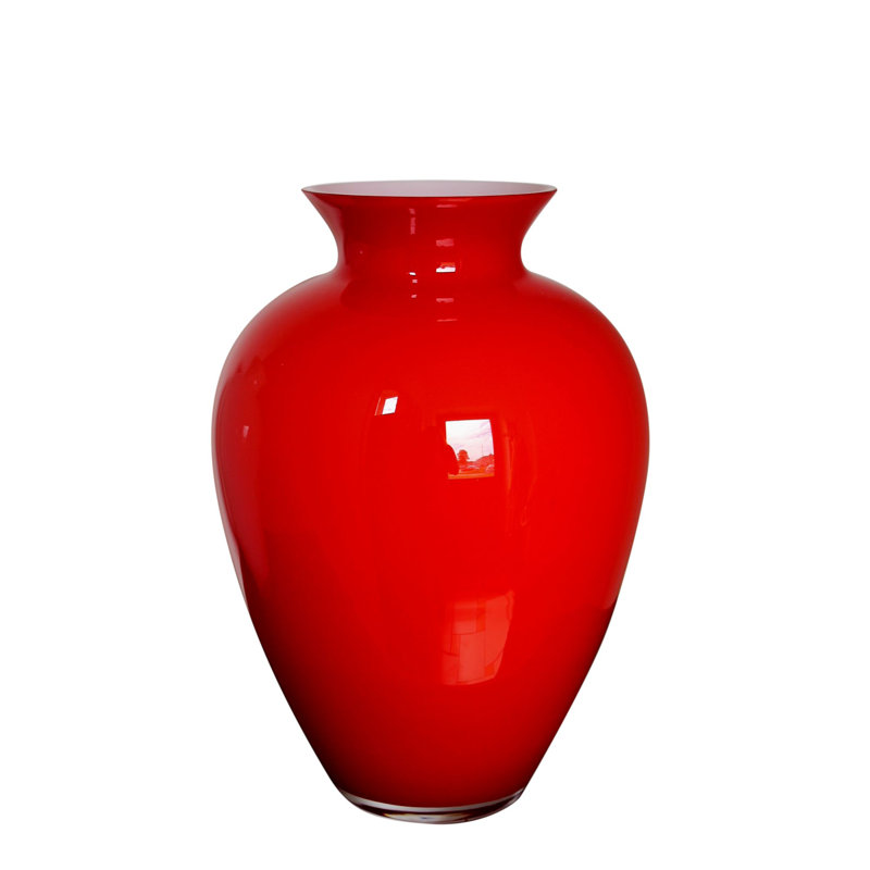Vase de table en verre Kaly, H 15 po x l 11 po x P 11 po, Rouge