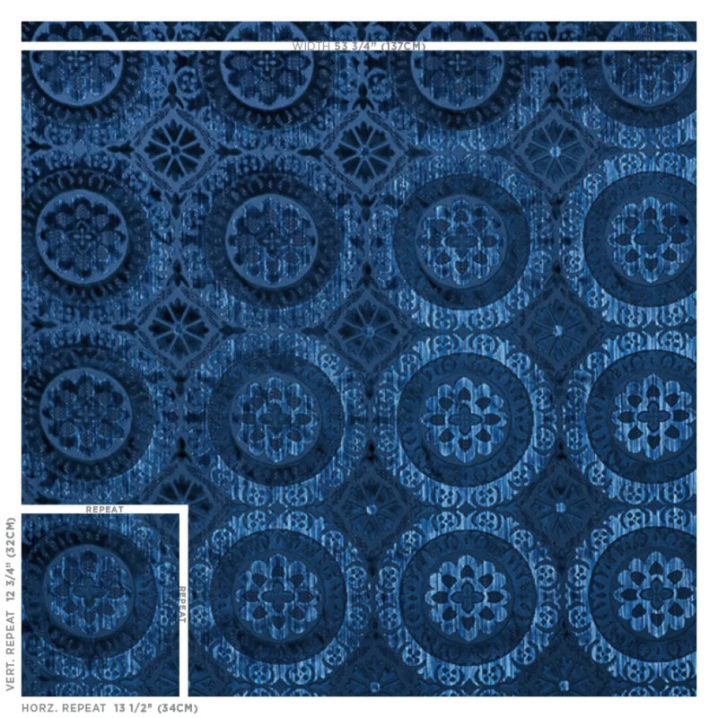 Tissu velours Suzani Strie, Saphir