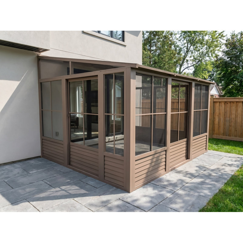 Gazebo Penguin Florence Wall Mounted Solarium 10 Ft x 12 Ft Metal Roof In Sand, Sand, 10' x 12'