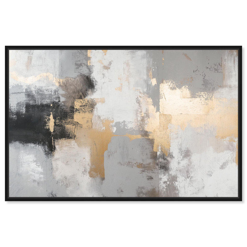 «Gilded Gray II», art abstrait sur toile par Art Remedy, H 37 po x l 55 po, Cadre flottant noir