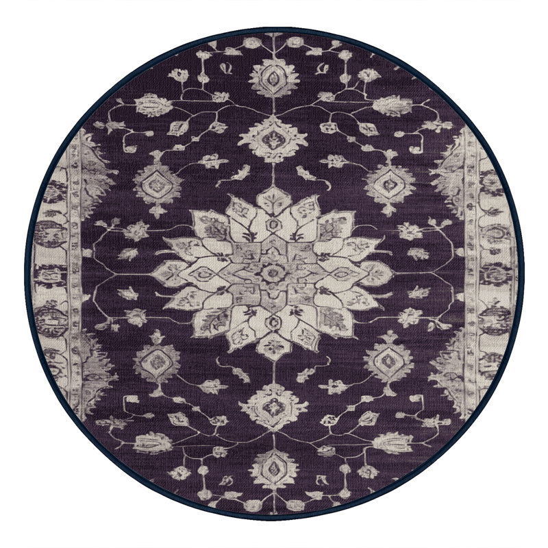 Machine Washable Overdyed Purple Area Rug, Round 8'
