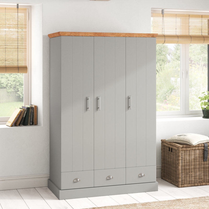 Brielle 3 Door Manufactured Wood Wardrobe, Subtle Grey/Oak