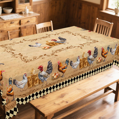 1pc Rustic Farmhouse Rooster Tablecloth, Vintage Rooster Theme Table Cover, Rectangular&Round Tablecloths For Parties, Picnics, Cafes & Family Gatherings, Durable Polyester Decorative Table Cloth Setting, Room & Outdoor Decor, Kitchen Accessories