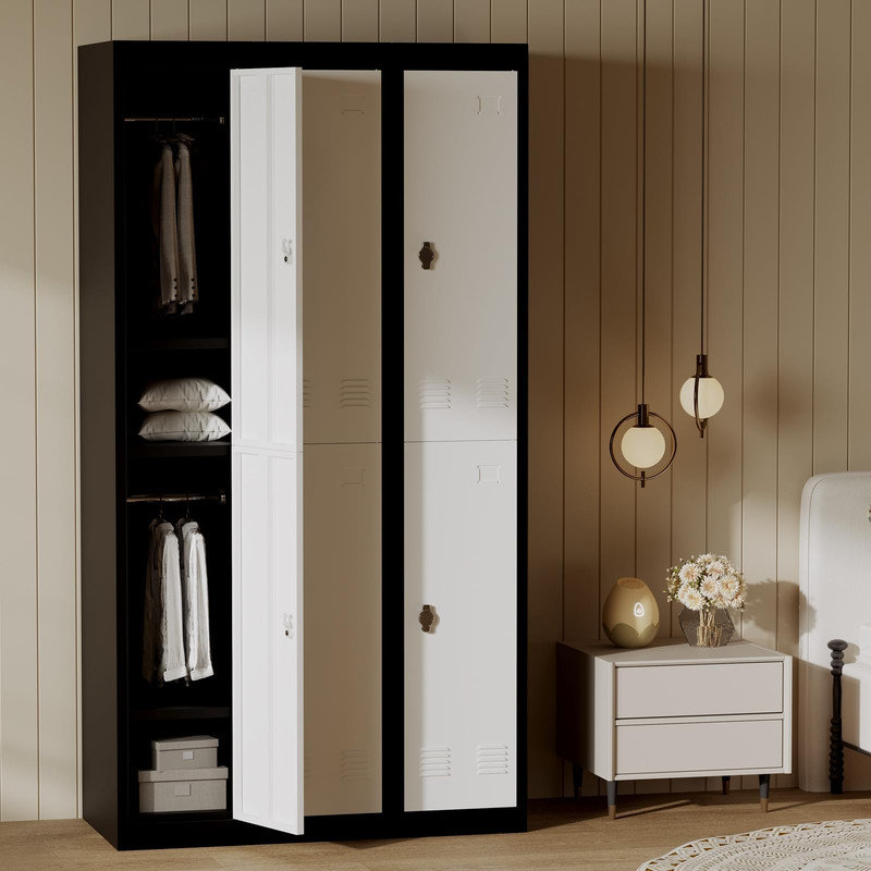Casier en acier de 71 po avec tringle et tablettes, grand rangement peu encombrant pour vestibule, vestibule, salle de sport et bureau
