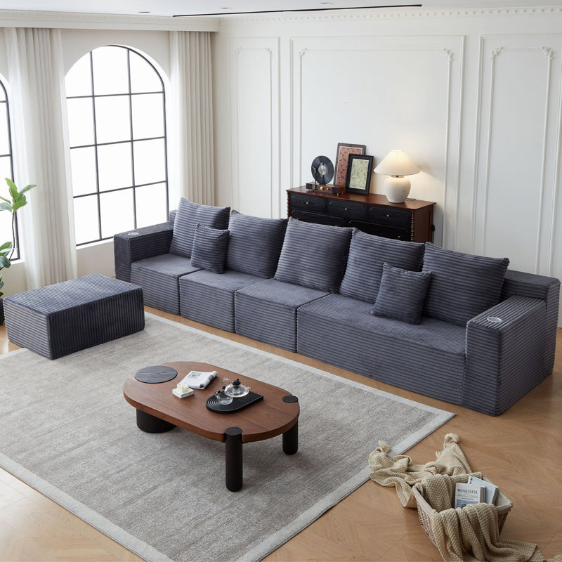 Canapé modulaire rembourré moderne avec porte-gobelets pour l'intérieur