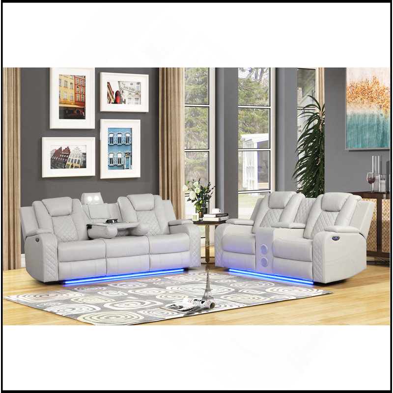 DEL et fauteuil inclinable électrique 2 pièces en similicuir glacé, Beige