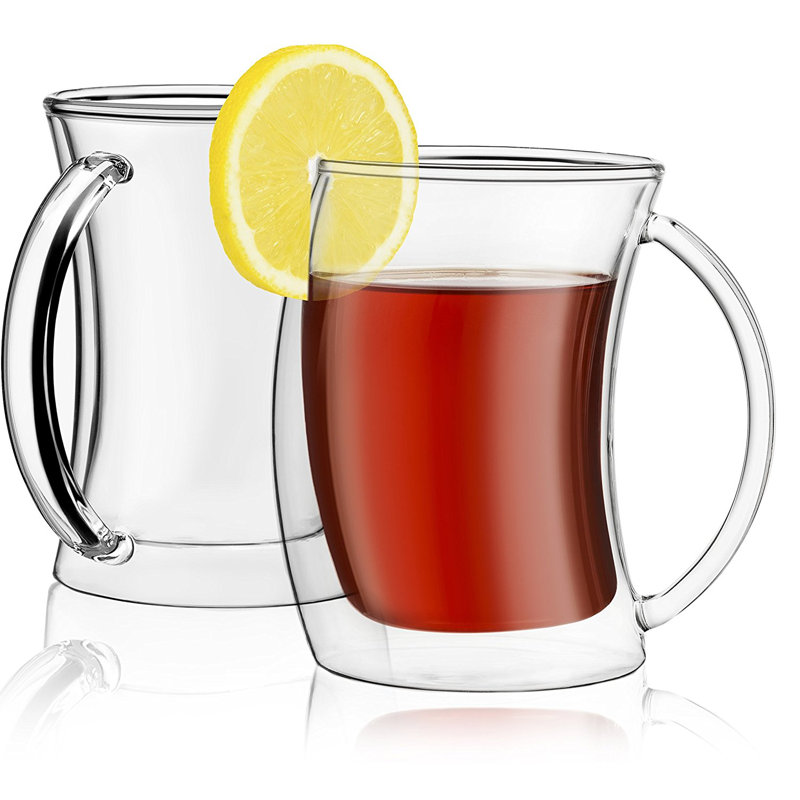 Caleo 10-Ounce Double Wall Insulated Glass Coffee Mugs - Set of 2