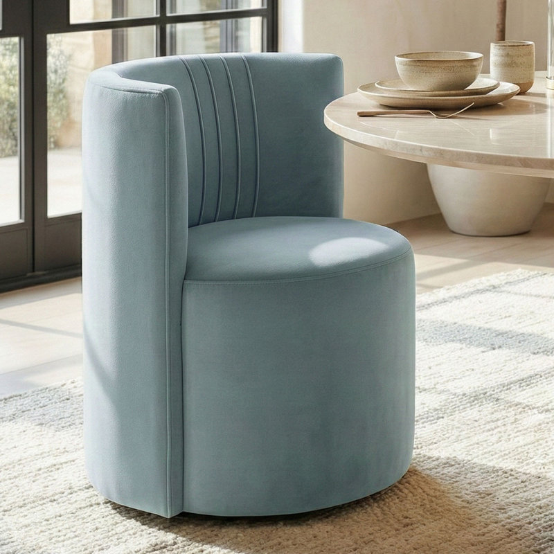 Fauteuil en velours avec roulettes, Bleu clair