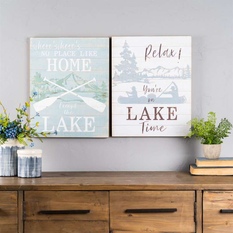 Ensemble de deux décorations murales lac blanc en bois massif