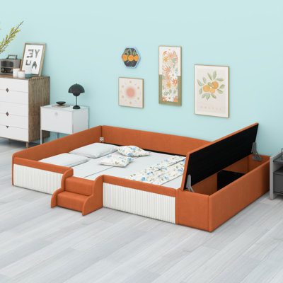 Daybed Frame Featuring Stairs, Gas Lift Ottoman and Guardrails