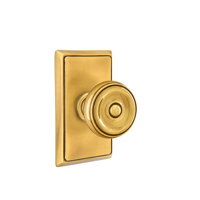 Ensemble de boutons-poussoirs à cylindre simple Emtek avec rosette rectangulaire et bouton Waverly, Laiton antique français