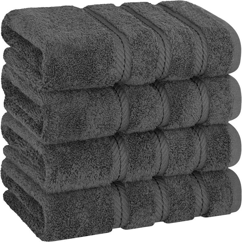 Luxury Hand Towels For Bathroom, 600 GSM 100% Cotton Turkish 4 Piece Hand Towel Set, 600 GSM Hand Face Towels For Kitchen, Dark Gray Hand Towels