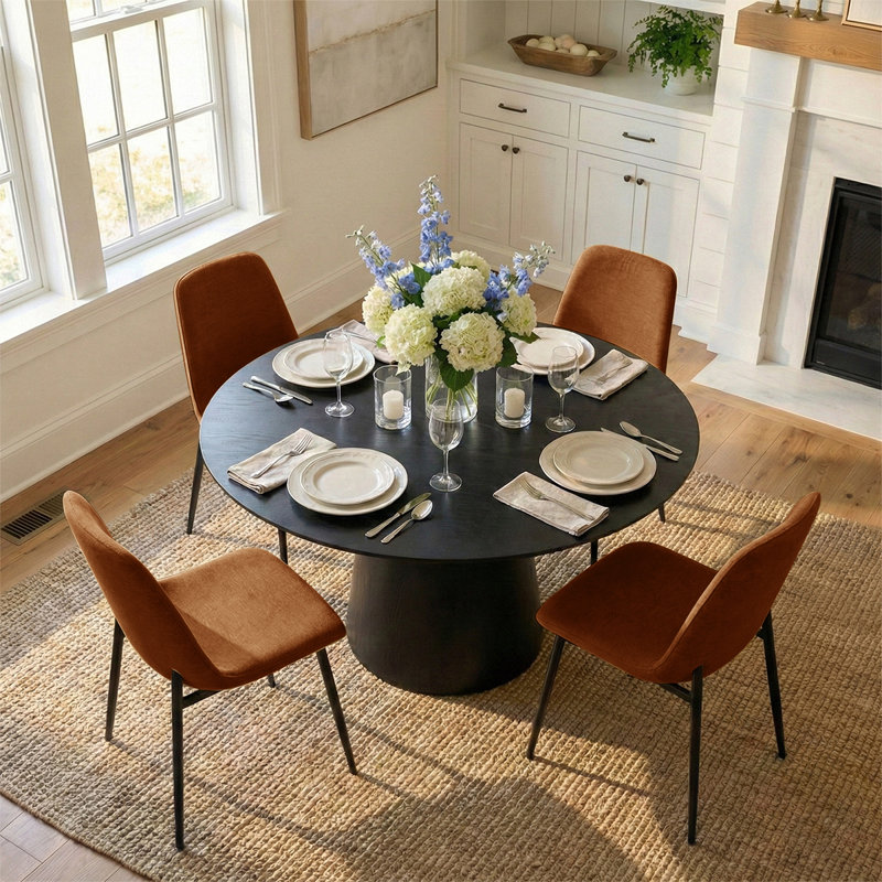 4 - Person Dining Table Sets With Round Table & 4 Upholstered Chenille Chairs, Terra