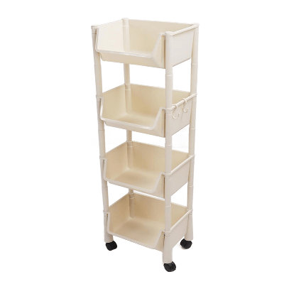  Organisateur de rangement mobile à 4 niveaux - Chariot roulant à 360 ° avec bacs profonds et crochets, idéal pour le garde-manger, le bureau, la buanderie, la salle de bain