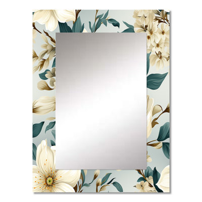 Zoria Sandy Beige And Blue Hydrangea Tranquility - Floral Mirror, Floral Decorative Wall Mirror, Printed Metal Art