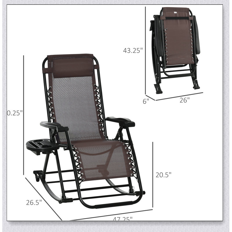 Outdoor Rocking Chairs, Foldable Reclining Zero Gravity Lounge Rocker w/ Pillow, Cup & Phone Holder