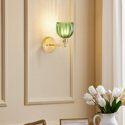 Applique murale câblée, luminaire avec abat-jour en verre mauve tulipe, applique murale rétro