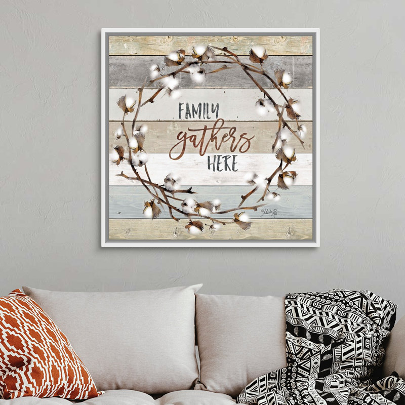 Reproduction d’art textuel sur toile, "Family rassemblements here" par Marla Rae, H 38 po x l 38 po, Blanc