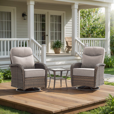 Himonia 2-Person Wicker Outdoor Seating Group With Swivel Glider, 6" Thick Cushions And Side Table
