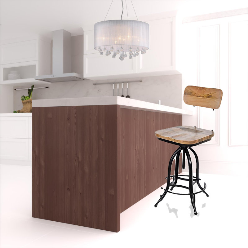 Gregoriu Chestnut And Black Solid Wood And Steel Adjustable Height Swivel Bar Chair, Light Brown