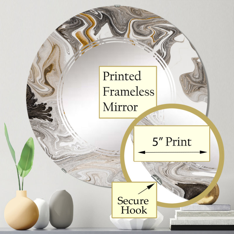 Or et marbre noir V - miroir mural moderne, 24 po x 24 po
