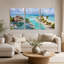 Ensemble de 3 toiles tropicales avec piscine à débordement et turquoise-133565499