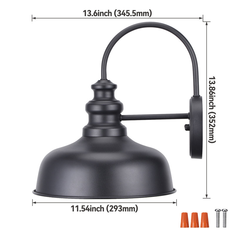 11 Inch Iron Gooseneck Barn Light, Farmhouse Wall Sconce, E26 Base, Waterproof, 2 Years Warranty
