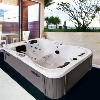 Sol 72 Outdoor™ Brotherton 220 Volt 3 Person 29 - Jet Acrylic Rectangle Standard (Hardwired) Hot Tub in Gray