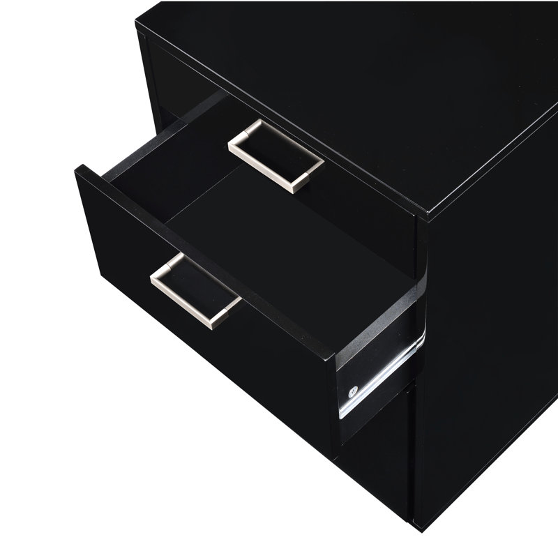 Classeur noir à 3 tiroirs - lustré et brillant, 18 po x 22 po x H 28 po, sans assemblage, 62 lb, roulettes pour fentes de tiroir à mouvement continu de 18 po x 22 po H 28 po, facile à déplacer