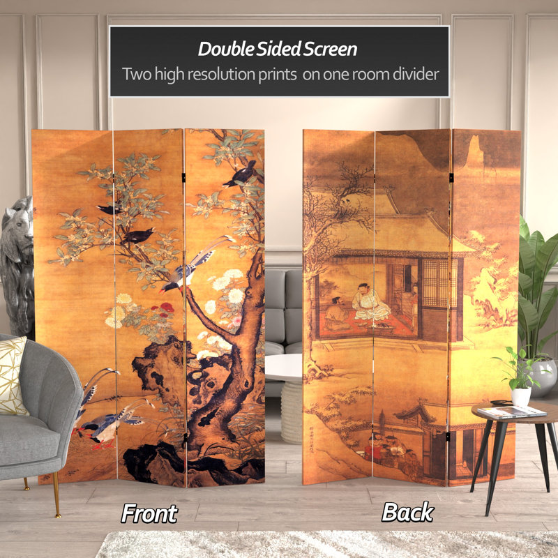East Asian Art Canvas Folding Room Divider, Garden