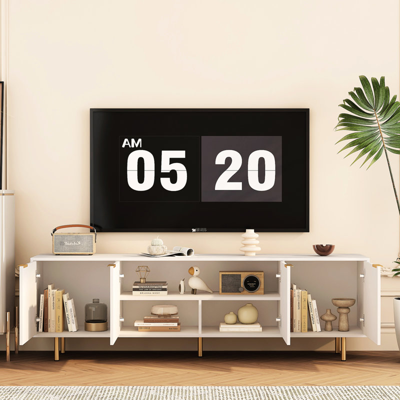 White Tv Stand With Storage And Power Outlet, 68" Fluted For 70-79 Inch Tv, Entertainment Center, Media Console Cabinet Living Room Modern 55+ Center Lockers,