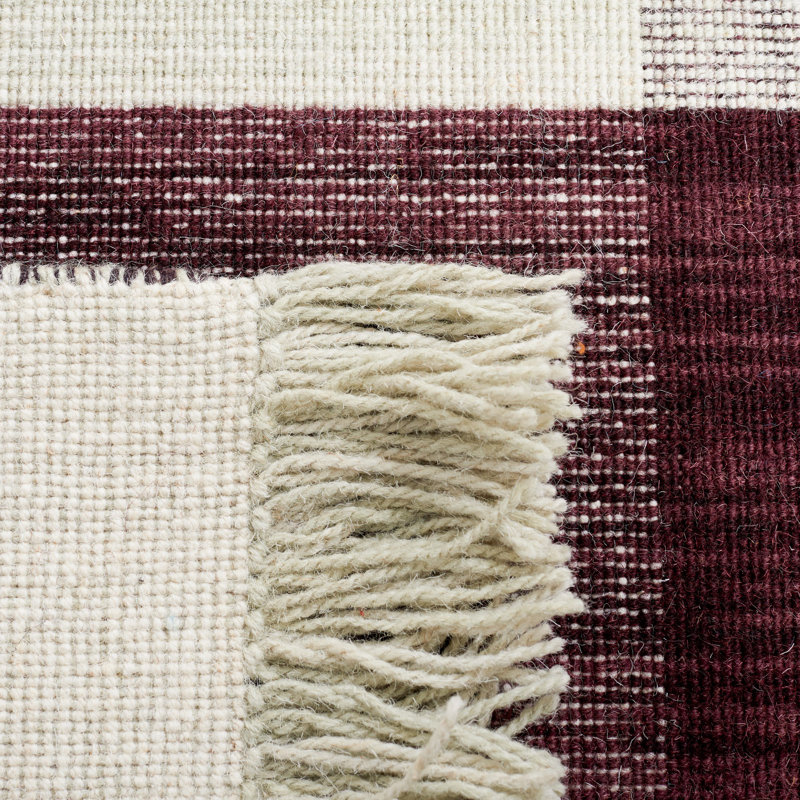 Anjail Flat Weave Wool/Cotton Plaid Rug in Ivory/Brown, Square 6'