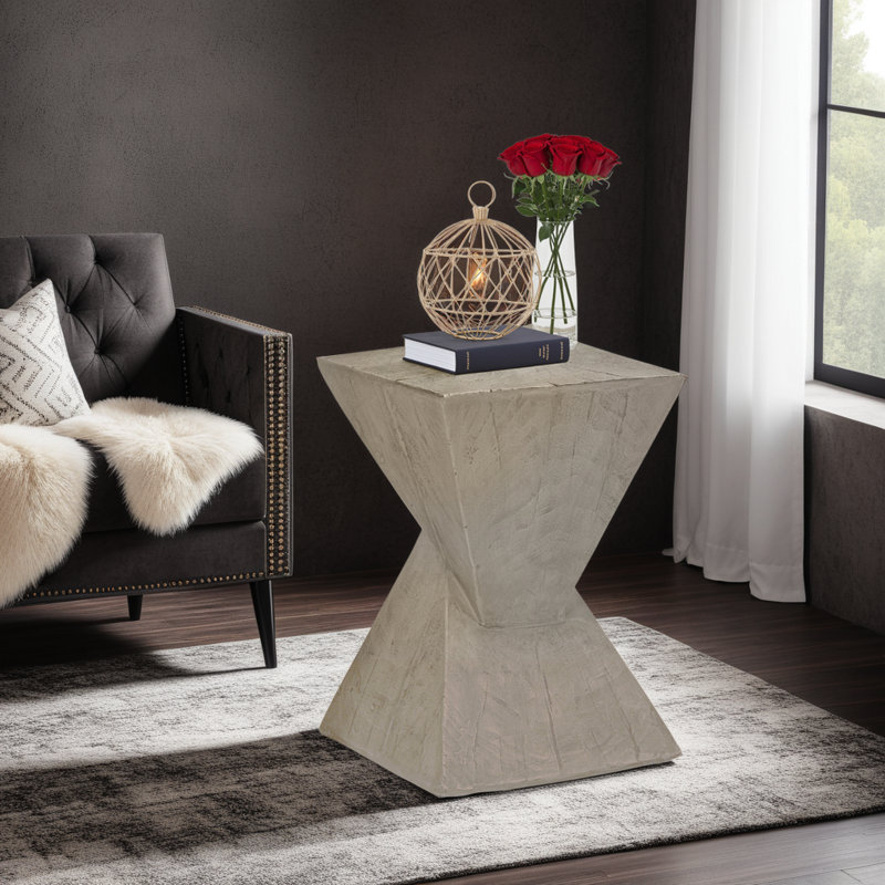 Table d'appoint sculpturale en forme de sablier, MGO résistant aux intempéries, utilisation intérieure / extérieure, Gris