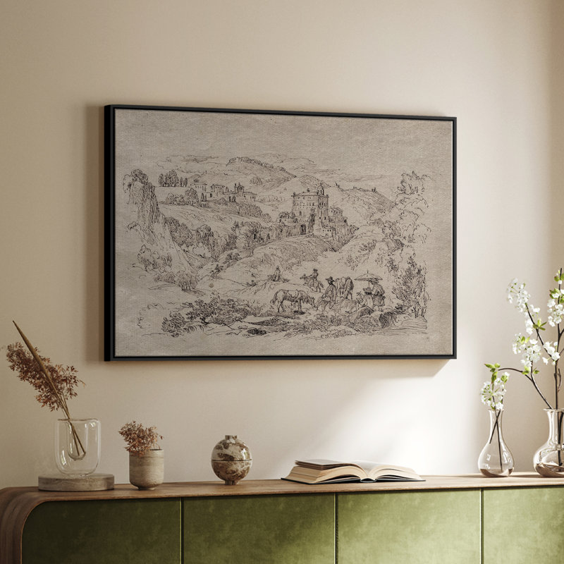 " Vintage Sketch-LXXII ", Black Floater Framed Canvas, 17" H x 25" W x 2" D
