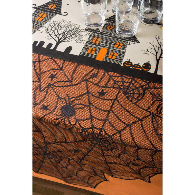 Décoration de table d'Halloween, tissu de coton réutilisable et lavable à la machine, chemin de table, 14 x 72, maison hantée effrayante