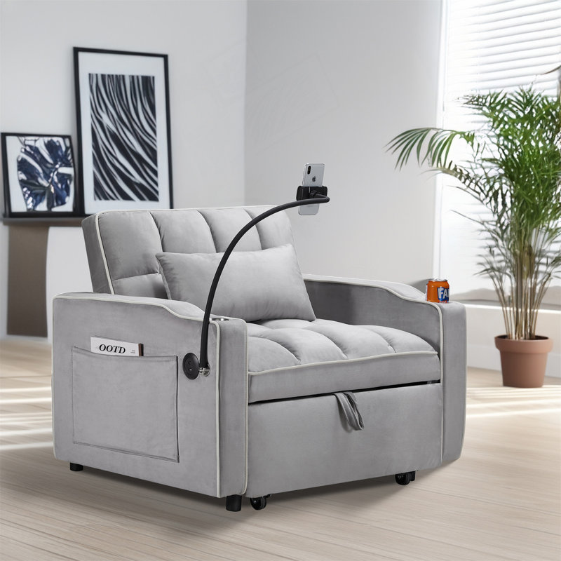 Canapé-lit convertible avec canapé-lit réglable, multi-poches et charge USB pour les petits espaces, Gris