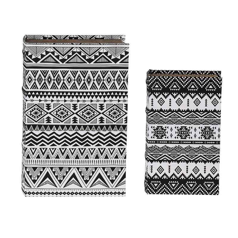 Ensemble de 2 boîtes de rangement décoratives, motif géométrique blanc et noir