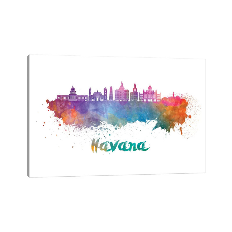 Havana Skyline In Watercolour II by Paul Rommer - Wrapped Canvas Painting, 20.32cm H x 30.48cm W x 1.91cm D