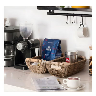 Paniers de rangement tissés à la main en ruppie maritime - Bacs rectangulaires en osier naturel pour salle de bain, salon - 7 po x 12,25 po x 4,75 po - ensemble de 2