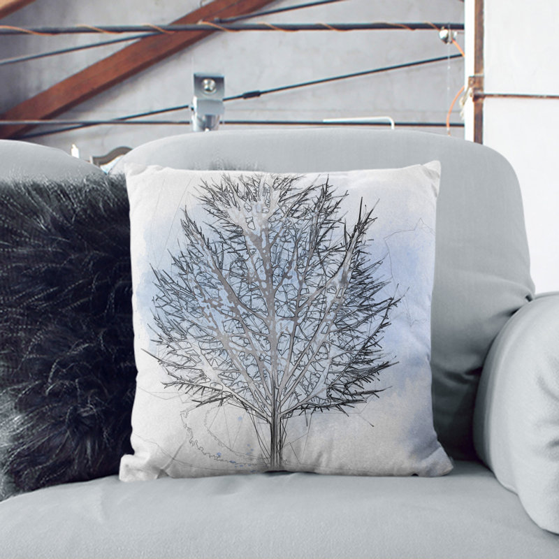 Tree in the Winter Vol.1 Sketch Scatter Cushion, 40cm H x 40cm W x 15cm D, White