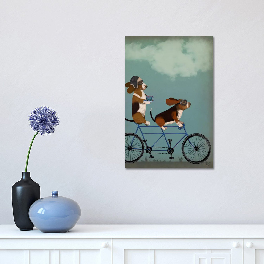 Basset Hound Tandem by Fab Funky - Wrapped Canvas Print