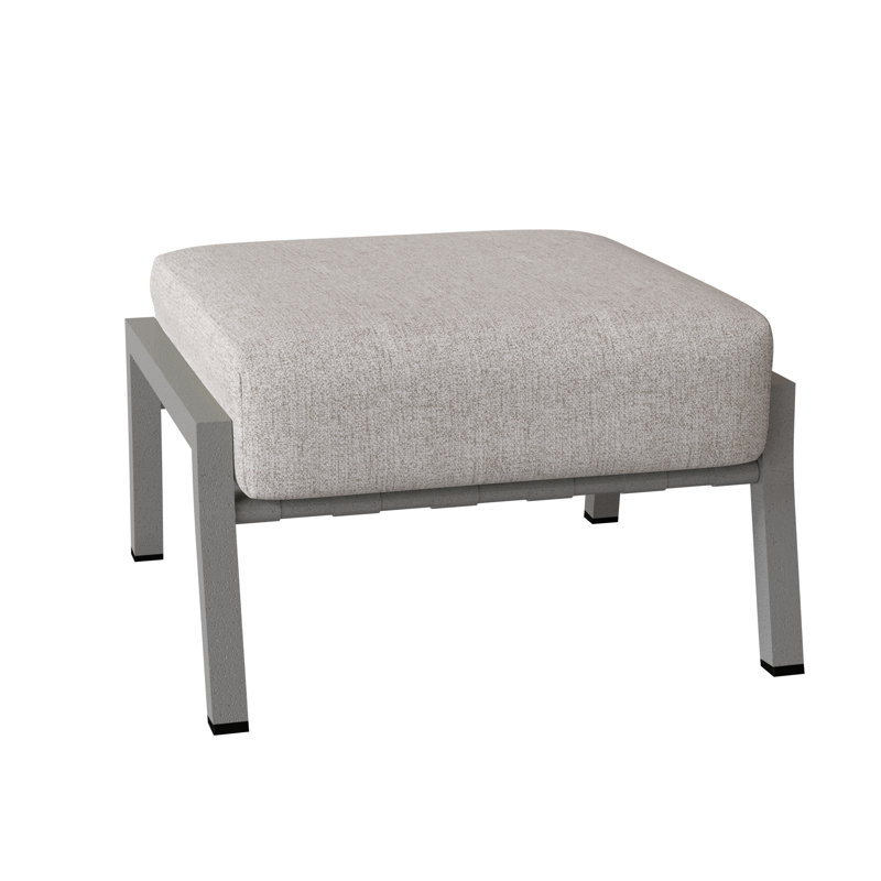 Cortland Outdoor Ottoman, Pewter Finish, Canvas Heather Beige Sunbrella® Canvas