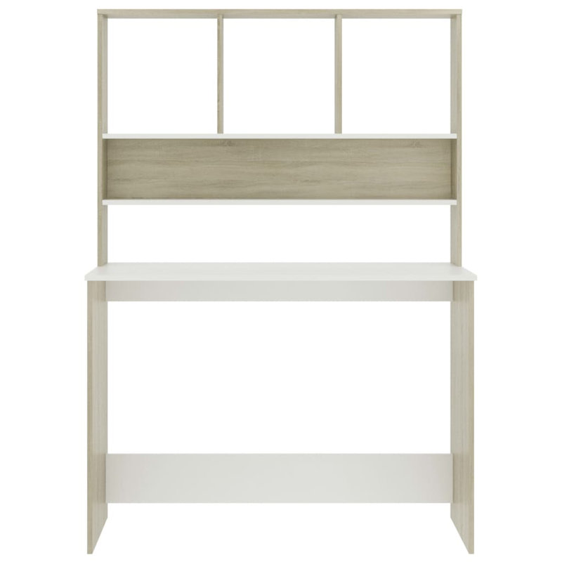 Bureau d'ordinateur avec tablettes Charlsea, Blanc / Chêne de Sonoma