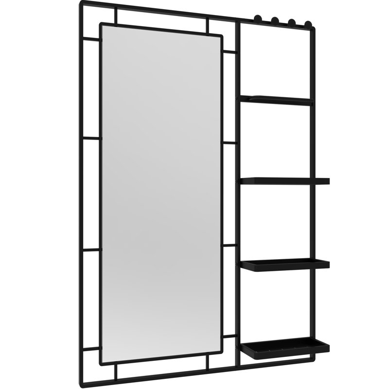 Grand miroir de salle de bain 30 x 44 avec tablette - structure en métal noir, chambre à coucher, salon, verre, rouille, meuble-lavabo, chambre, chambre à coucher 4 mm