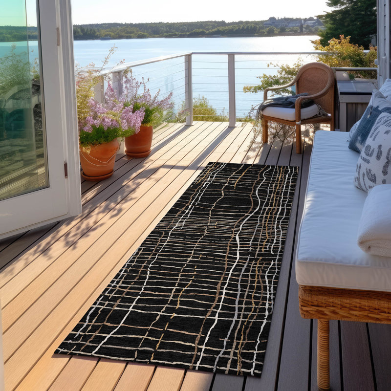 Calista Black Washable Indoor-Outdoor Rug - , 2'3" x 7'6"