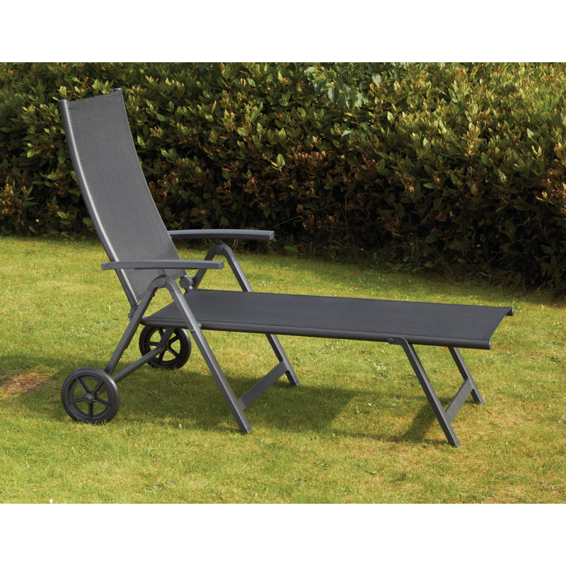 SORRENTO Black Wheeled Folding Sun Lounger